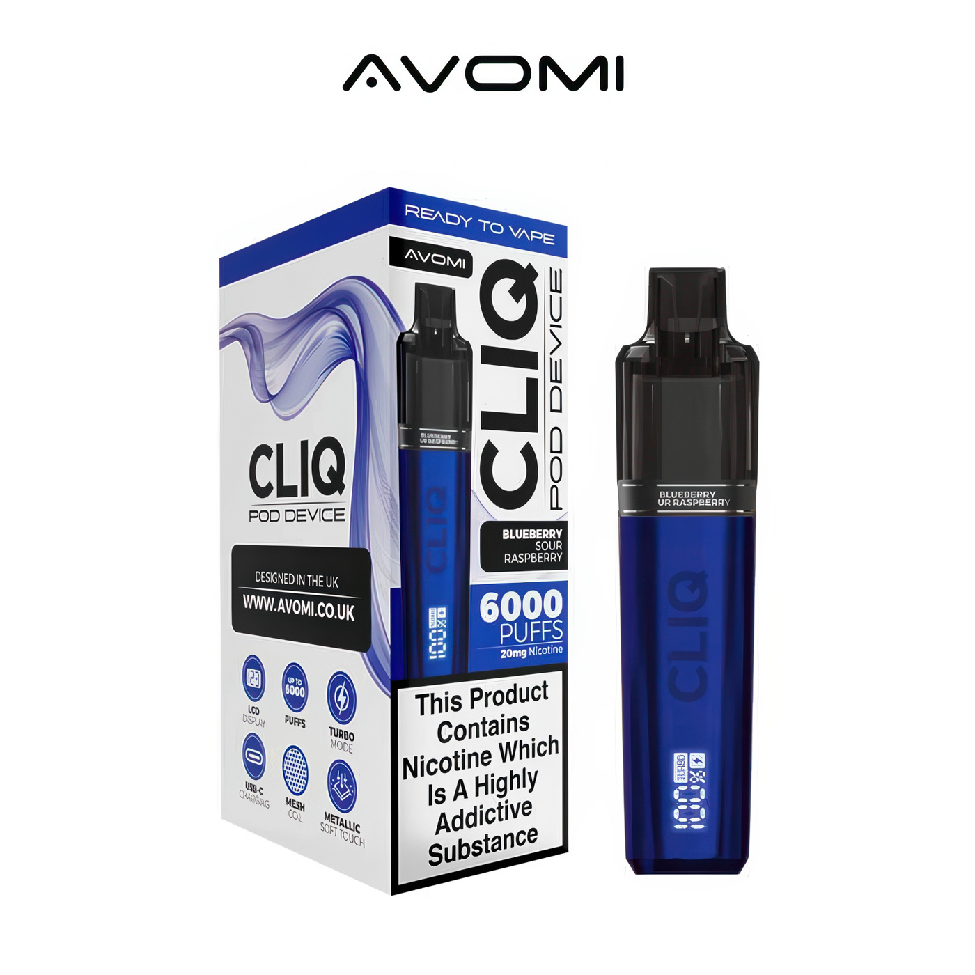 Avomi CLIQ Blueberry Sour Raspberry Vape Kit