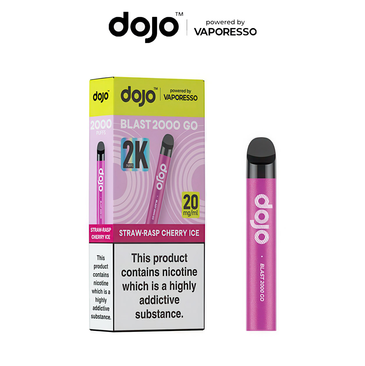 DOJO Blast 2000 GO Vape Kit Straw-Rasp Cherry Ice